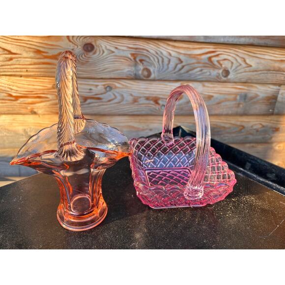 Vintage Pink Depression Glass Basket by Tiffin - Picture 9 of 9